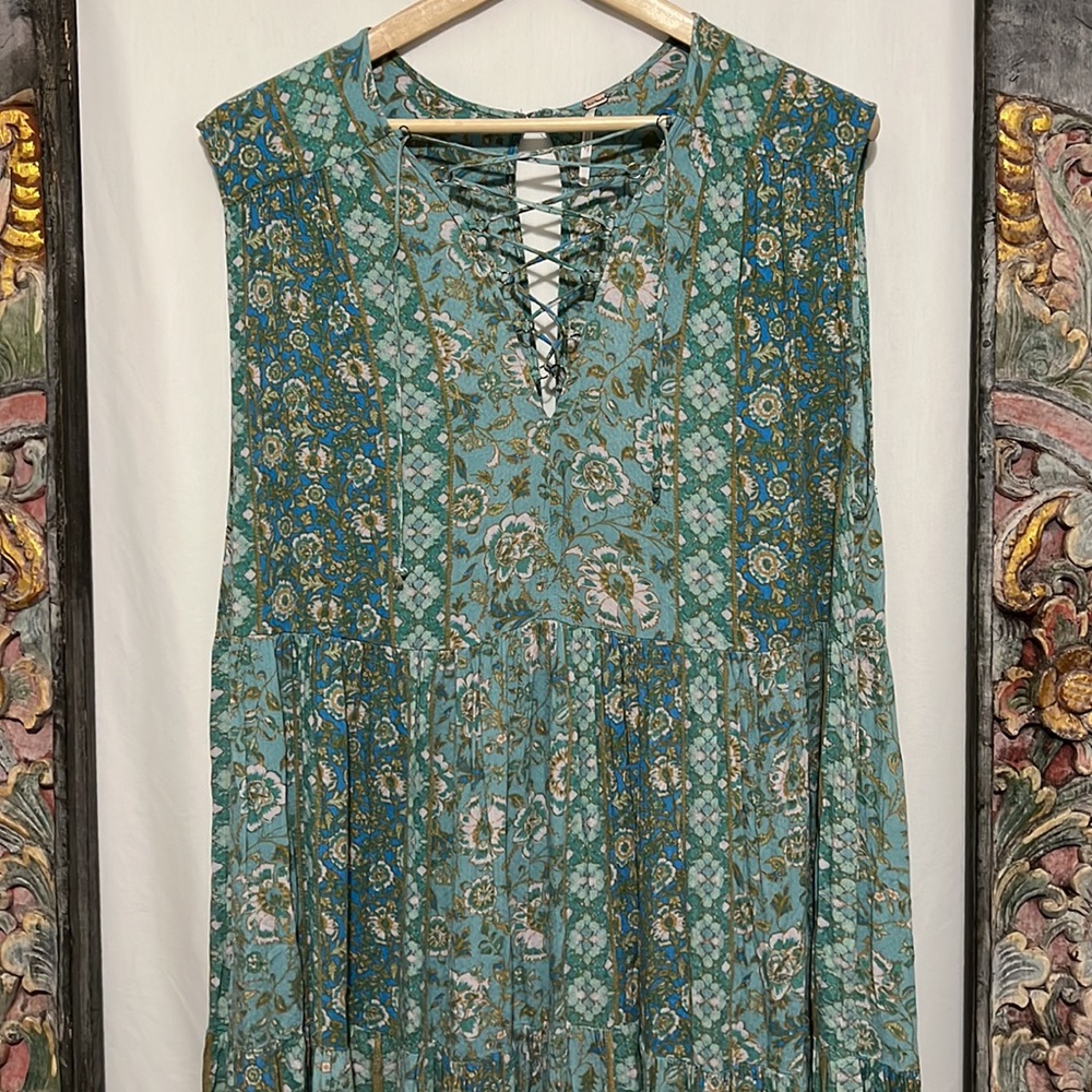 FREE PEOPLE Hanalei Bay Maxi Dress Blue Size Medium Turquoise Multi - Picture 9 of 16